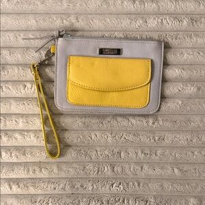 Kenneth Cole Reaction Light Gray Wristlet with Yellow Pocket